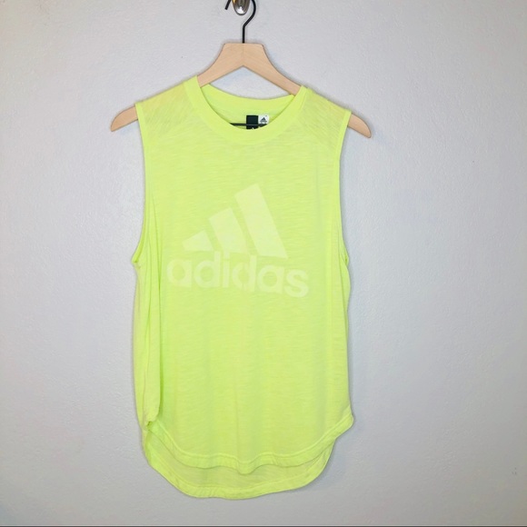 adidas Tops - Adidas Highlighter Yellow Logo Muscle Tank